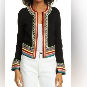 Alice + Olivia Meemee Embroidered Cardigan $440 Size Large